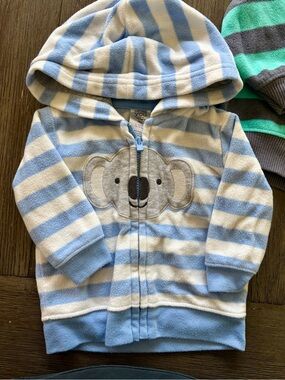 Carter's Blue & White Striped Hooded Zip-Up Jacket with Koala - 3m